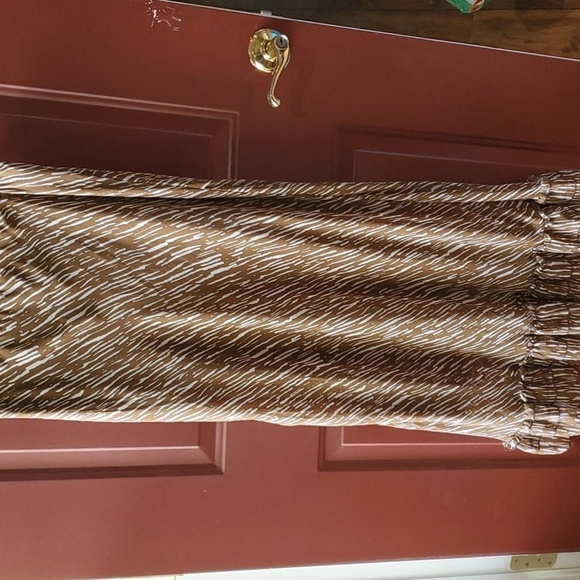 Jonathon Martin brown & white print ruffle bottom lined skirt size large - Picture 1 of 6